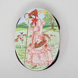 Vintage Tin, Victorian Shepherd Girl, Valley Brook Farms Oval Cookie Tin