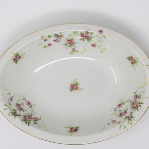 Vintage Serving Bowl, Oval, Pink Roses with Gold Accents, Japan 