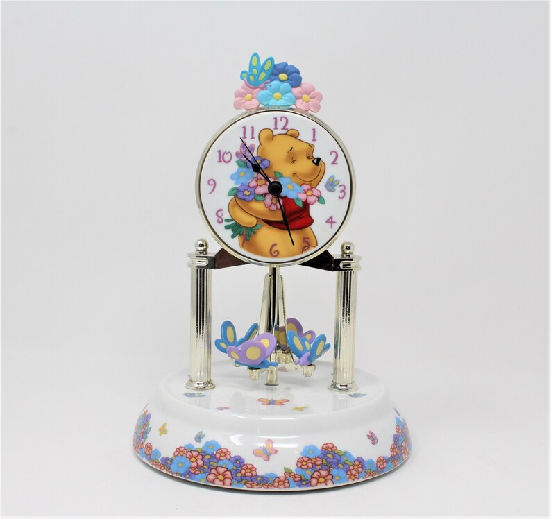 Disney's Winnie the Pooh Anniversary Clock Glass Dome Porcelain Base
