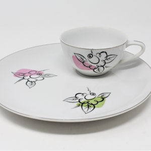 Ensemble à en-cas vintage Laurel China : Porcelaine Florale Debonaire Mid-Century, Set de 8