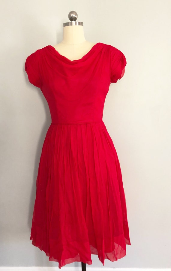 vintage dress red chiffon - Gem