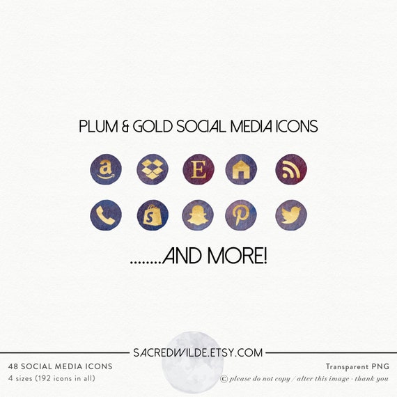 Plum And Gold Social Media Icons Plum Watercolor Icons Etsy
