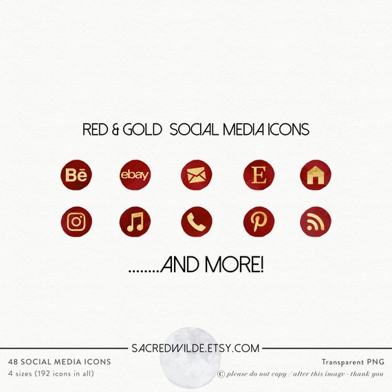 Red And Gold Social Media Icons Red Watercolour Icons Gold Etsy