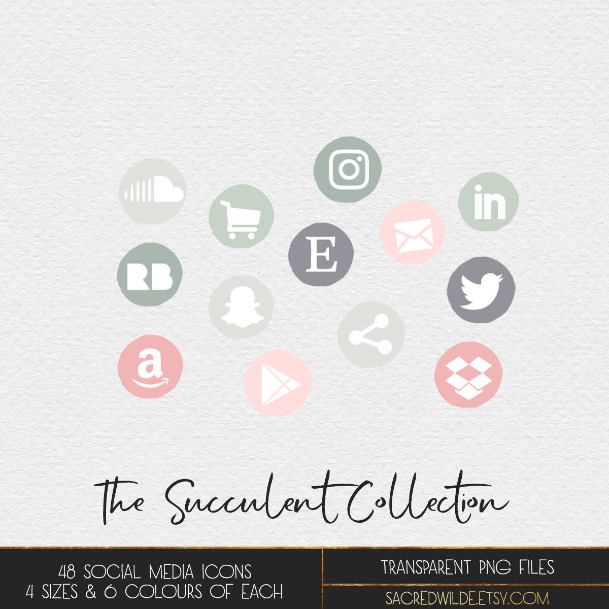 Muted Social Media Icons Pink Green And Grey Succulent Etsy