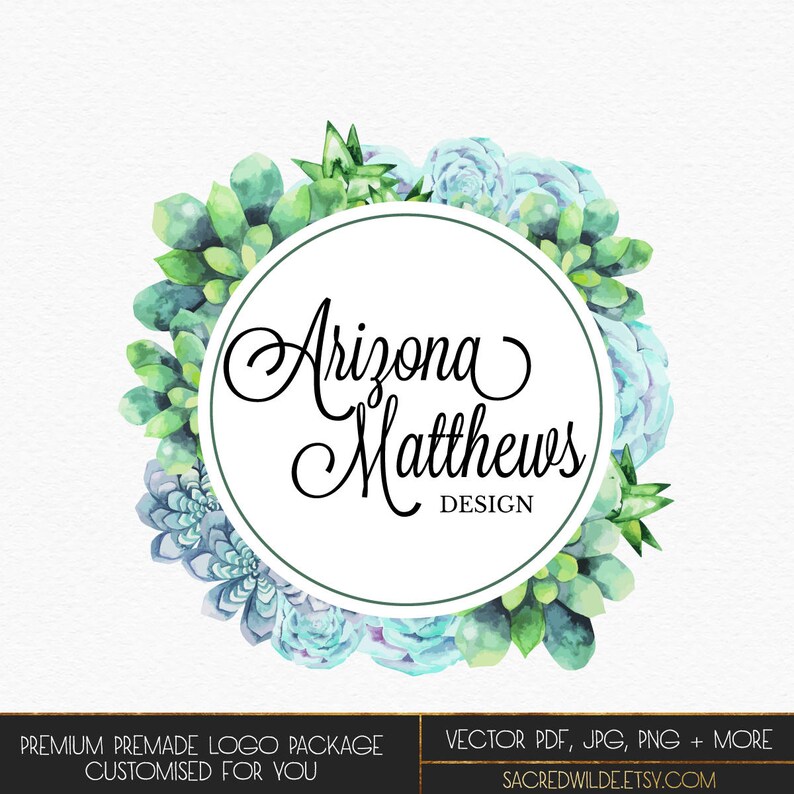 Succulent Logo Design Cactus Logo Flower Circle Logo Etsy
