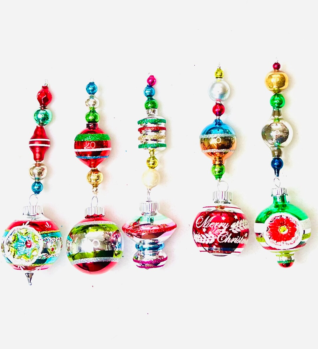 5 Vintage Mercury Glass Ornaments Christmas Icicles Etsy