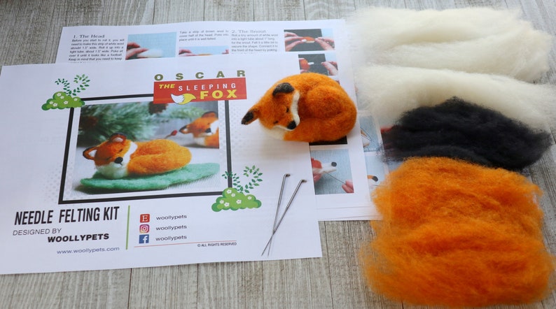 The Sleeping Red Fox Needle Felting Kit VideoTutorial Holiday Gift/Ornament-Detailed Photographs Instruction Felting kit for Beginner image 4