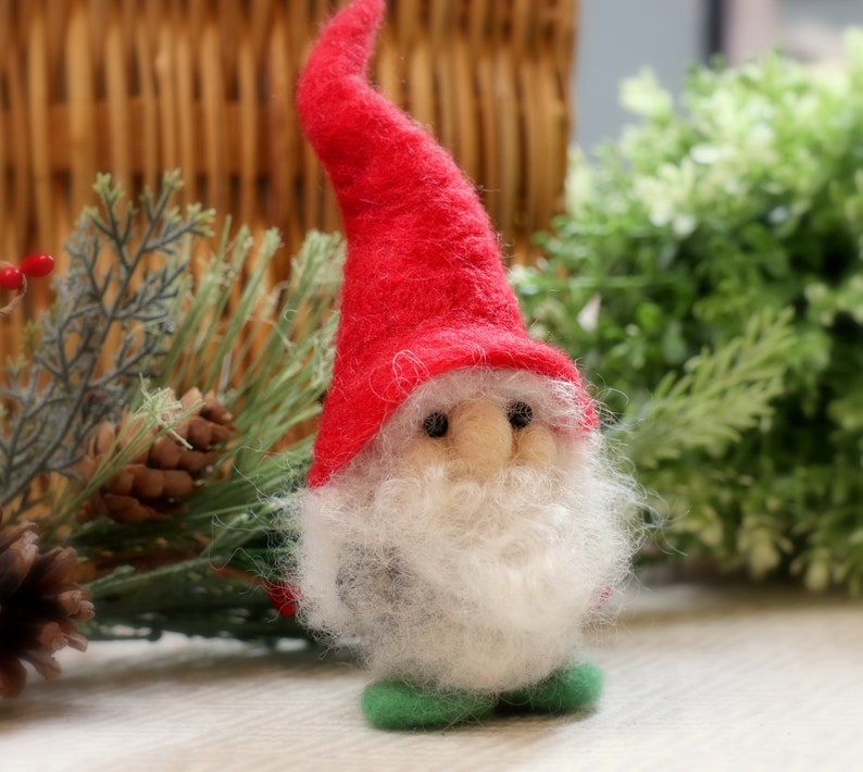 Gnome Needle Felting Kit w/ Curly beards & Curved hat Holiday Ornament/ Decoration/Gift Detailed Photographs Instruction for beginner Red Hat Gnome