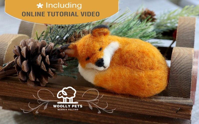 The Sleeping Red Fox Needle Felting Kit VideoTutorial Holiday Gift/Ornament-Detailed Photographs Instruction Felting kit for Beginner image 1