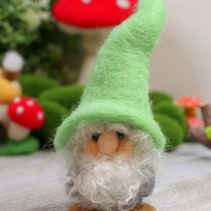 Gnome Needle Felting Kit w/ Curly beards & Curved hat Holiday Ornament/ Decoration/Gift Detailed Photographs Instruction for beginner Green  Hat Gnome