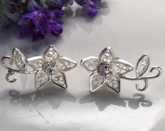 Sterling silver small earrings. Flower post earrings. Ear Climbers. Silver ear cuff earrings. Silver ear crawlers. Leaf ear vine crawler