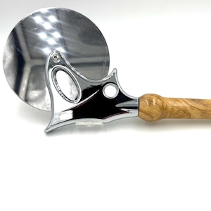 Handcrafted Pizza Cutter | Bethlehem Olive Wood Handle – 4&quot; Stainless Steel Blade | Ergonomic | Dishwasher Safe | One of a Kind Kitchen Tool