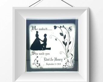 Box Framed gift Engagement /Wedding "He asked....She said yes'