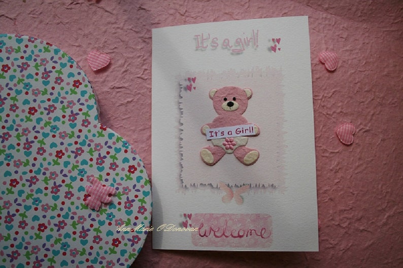 Beautiful handmade personalized baby girl card, for that very special new arrival image 1