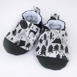Woodland Baby Shoes, Monochrome Baby Slippers, Soft Sole Baby Shoes, Camping Baby Shoes, Baby Moccs, Baby Moccasins, Baby Booties,Vegan baby image 5