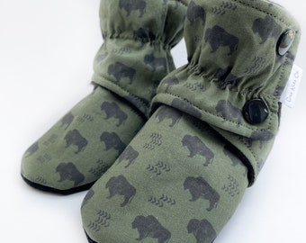 Buffalo Baby Boots, Olive Green Baby Booties, Soft Sole Baby Shoes, Baby Shoes, Baby Moccasins, Baby Moccs, Crib Shoes