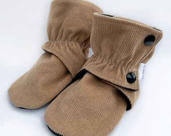 Tan Corduroy Baby Boots, Baby Booties, Soft Sole Baby Shoes, Baby Shoes, Baby Moccasins, Baby Moccs, Crib Shoes