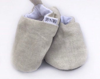 Cream Linen Look Baby Shoes, Baby Moccs, Gender Neutral Shoes, Soft Soled Baby Shoes, Baby Booties, Crib Shoes, Toddler Slippers, Vegan