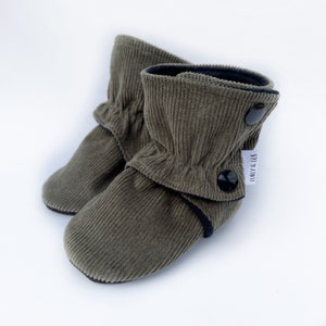 Olive Corduroy Baby Boots, Baby Booties, Soft Sole Baby Shoes, Baby Shoes, Baby Moccasins, Baby Moccs, Crib Shoes