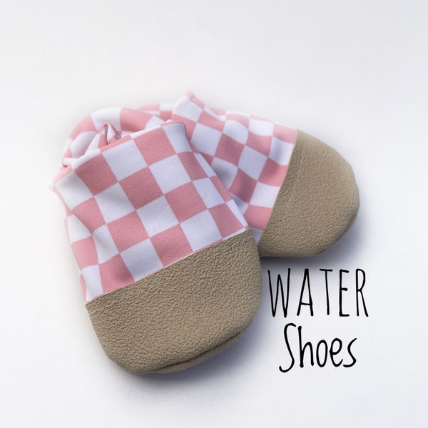 Pink Check Baby and Kids WATER SHOES, Swim Moccs, Baby Beach Shoes, Toddler Swim shoes, Pool Shoes, Splash Pad Shoes,Baby Summer Shoes