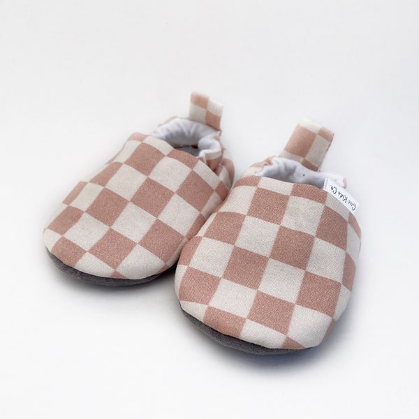 Malt Checkered Baby Shoes: Soft Sole Moccasins