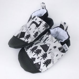 Woodland Baby Shoes, Monochrome Baby Slippers, Soft Sole Baby Shoes, Camping Baby Shoes, Baby Moccs, Baby Moccasins, Baby Booties,Vegan baby image 6