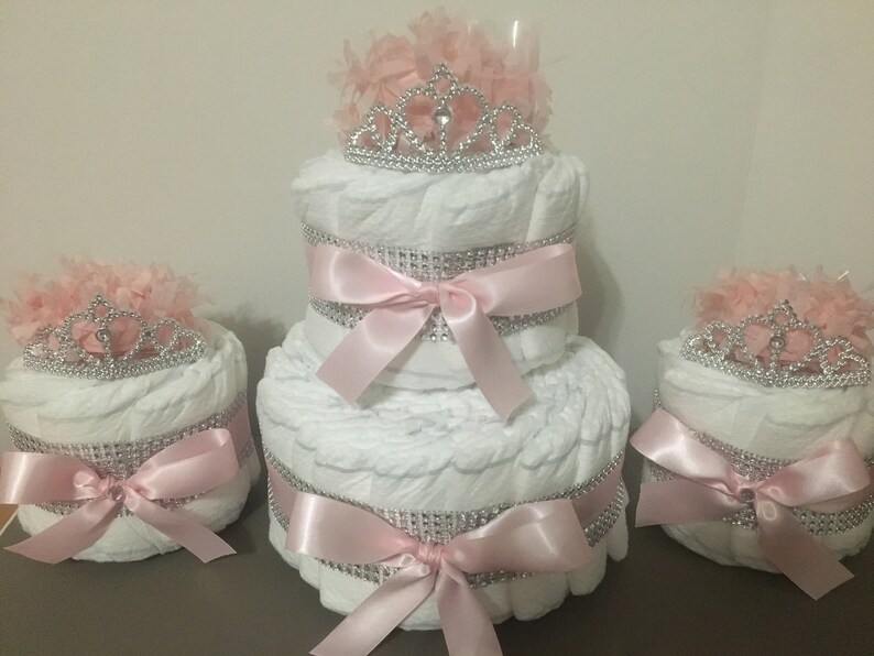 Princess Tiara Diaper Cake Trio Baby Gift Shower Centerpiece Etsy