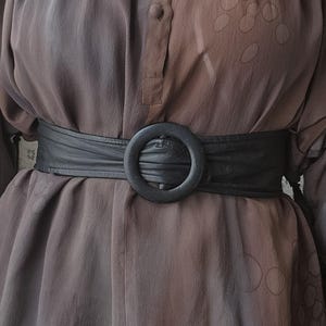 80s Wide Black Circle Belt Soft Leather ORing Buckle Goth Punk New Wave Minimalist
