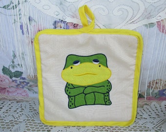 70s Frog Pot Holder Retro Green Yellow White Funky Toad Groovy Hot Pad Decor Kitchen Decoration House Warming Present Hallie St Mary Inc 80s