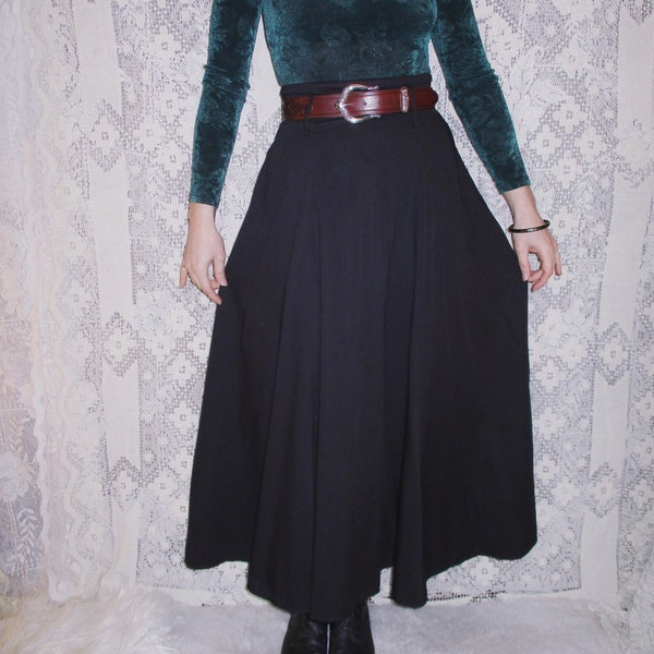 70s 80s Long Black Skirt by Pliers High Waisted Witchy Full Maxi with Belt Loops and Single Pocket Prairie Goth Victorian Witch Bohemian 7 8