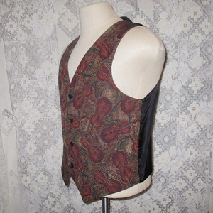 90s Tapestry Vest Violin Music Lover 80s Menswear Button Up Top Boho Bohemian Dark Academia Retro Goblincore Steampunk Brown Black Small