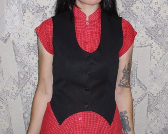 Western Vest 70s 80s Pointed Hem Black Button Up Westernwear Rodeo Sleeveless Top Cowboy Cowgirl Goth Gothic Punk Rocker Bodice Circle S 8