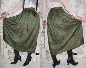 90s Muted Green Paisley Damask Skirt with Pockets Feather Pattern 80s Pleated High Waist Full Long Maxi Circle Dark Academia Rayon Prairie 4