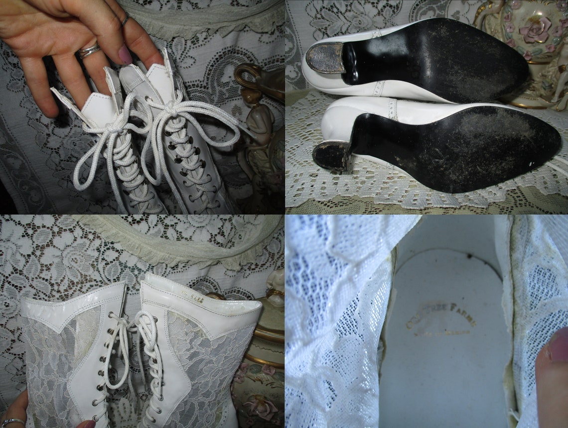 white lace up granny boots