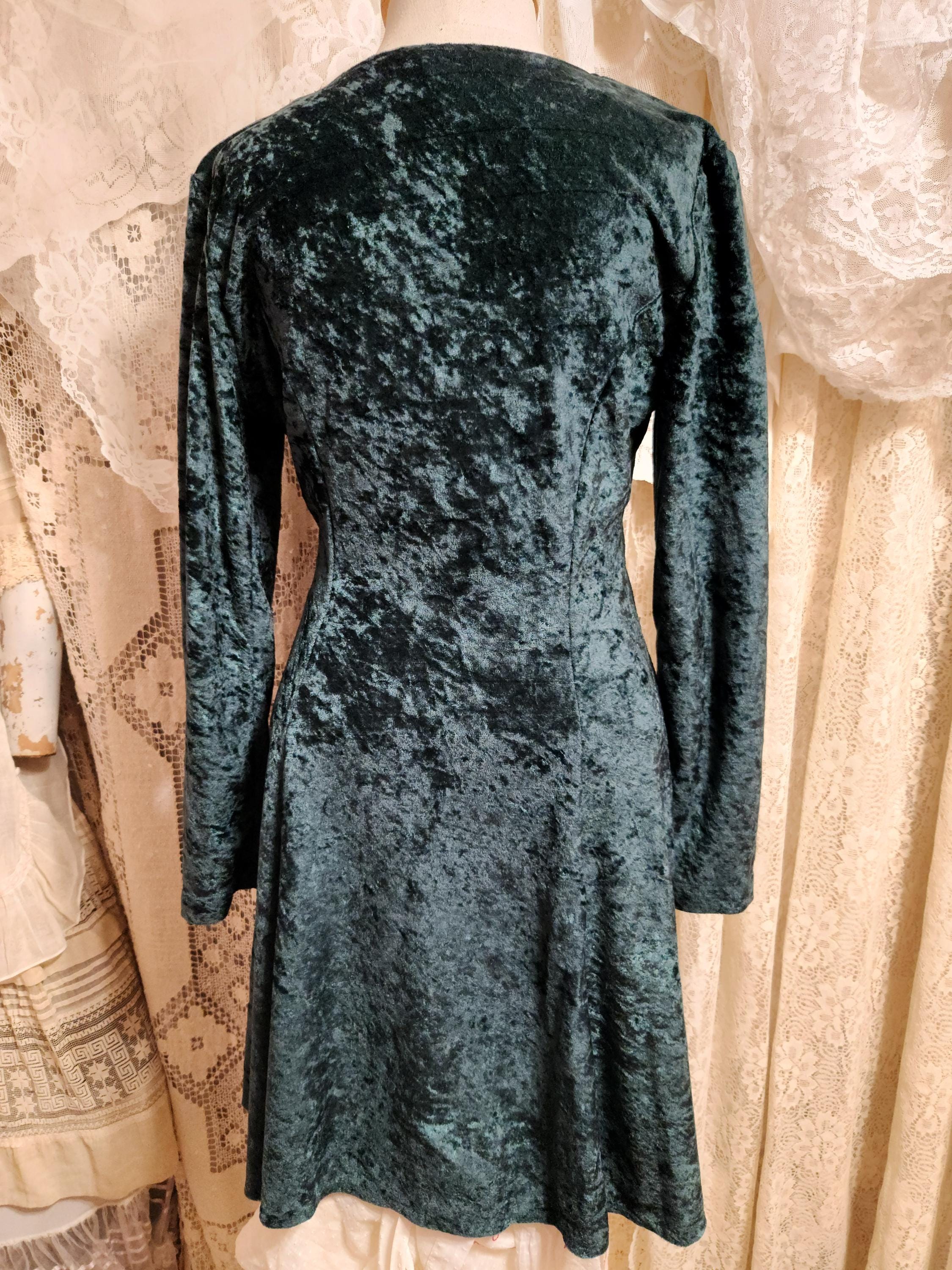 emerald green velvet skater dress American Apparel Velvet Skater Dress Emerald Green Backless Long Sleeve Y2K  Sz M