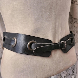Giant Grommet Belt Thick Black Leather Belt Made in France Trad Goth Punk Industrial