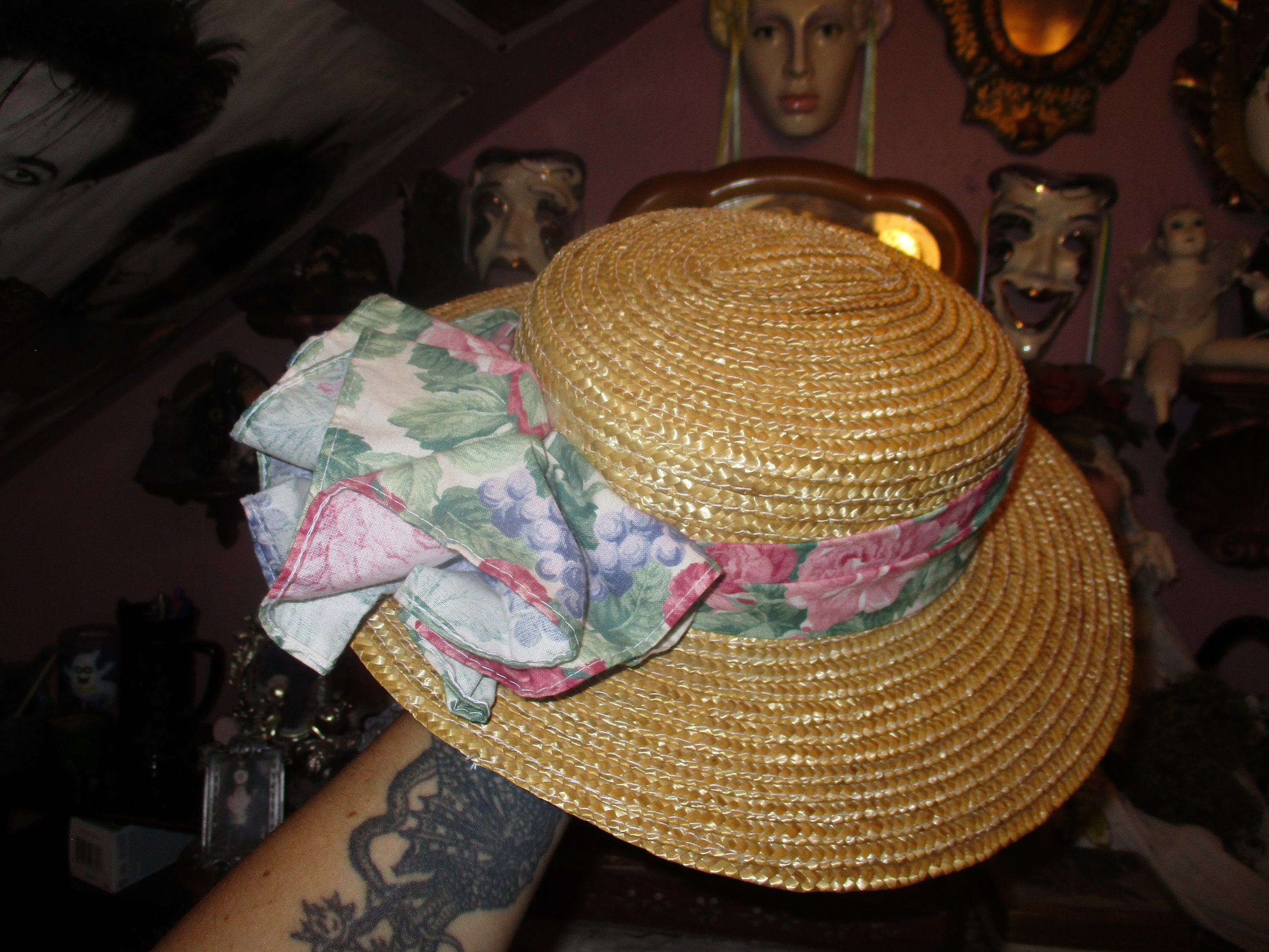 Vintage Crowley’s Detroit Floral Straw Hat with Ribbon Bow – Mid‎ Century Many of our vintage-inspired hats, like the CATHERINE Bow  main image 2