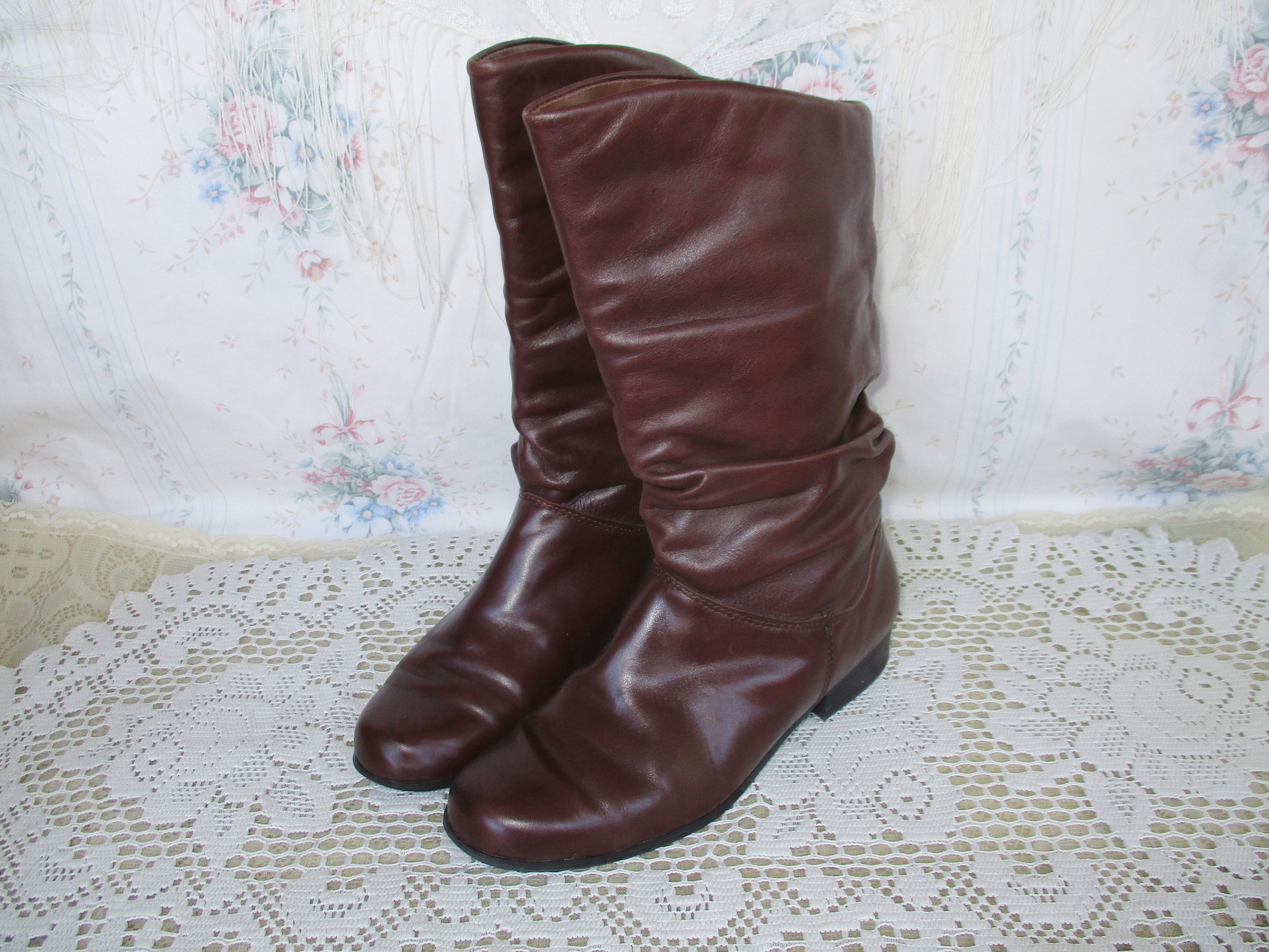Brown Leather Tall Slouch Boots Round Toe St Johns Bay Boho Bohemian Witchy Retro Causal Earth Tones Elf Robinhood Medieval Fall Size 6 1 2 Etsy