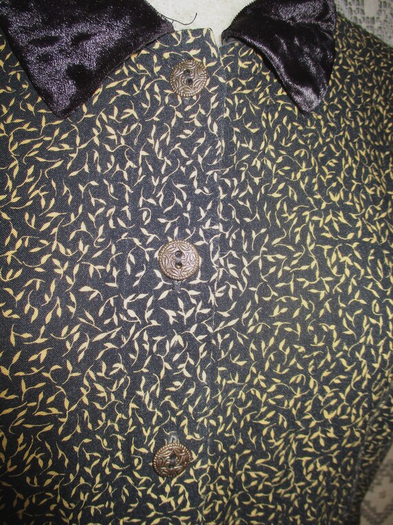 vintage ブラック ブラウス 80s 90s 80s 90s Black Maxi Dress W/ Mustard Yellow Gold Vine Print