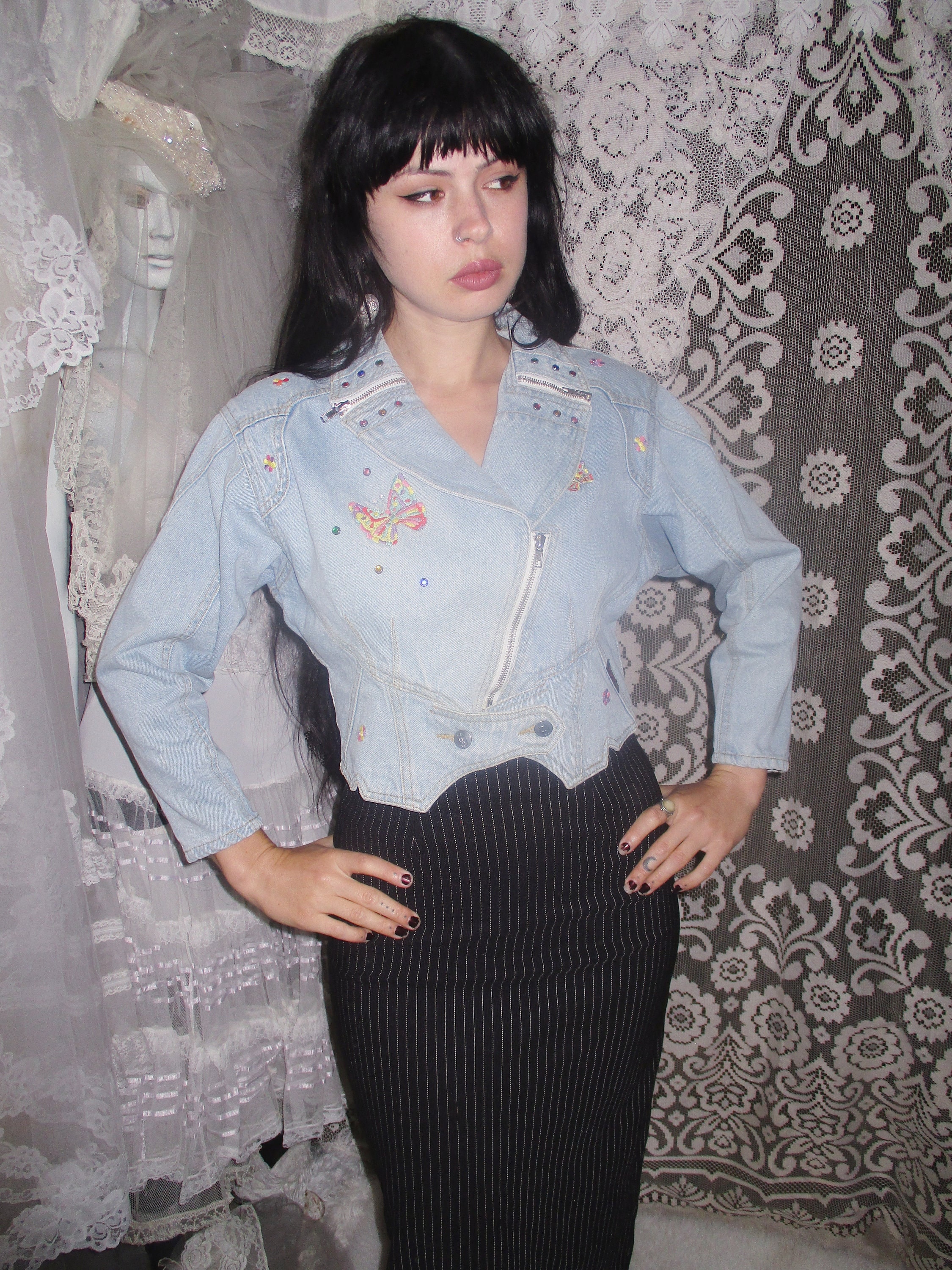 関税込み【 】Super Cropped Denim Jacket 90s Women's 90S Vintage Crop Denim Jacket Casual Long Sleeve Raw