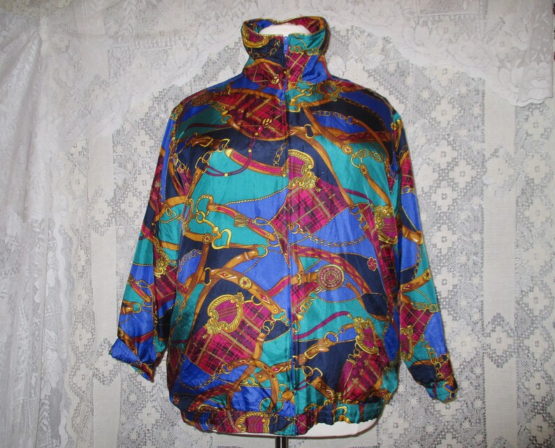 1X Silk Bomber Jacket 80s 90s Equestrian Chain Pattern - Etsy