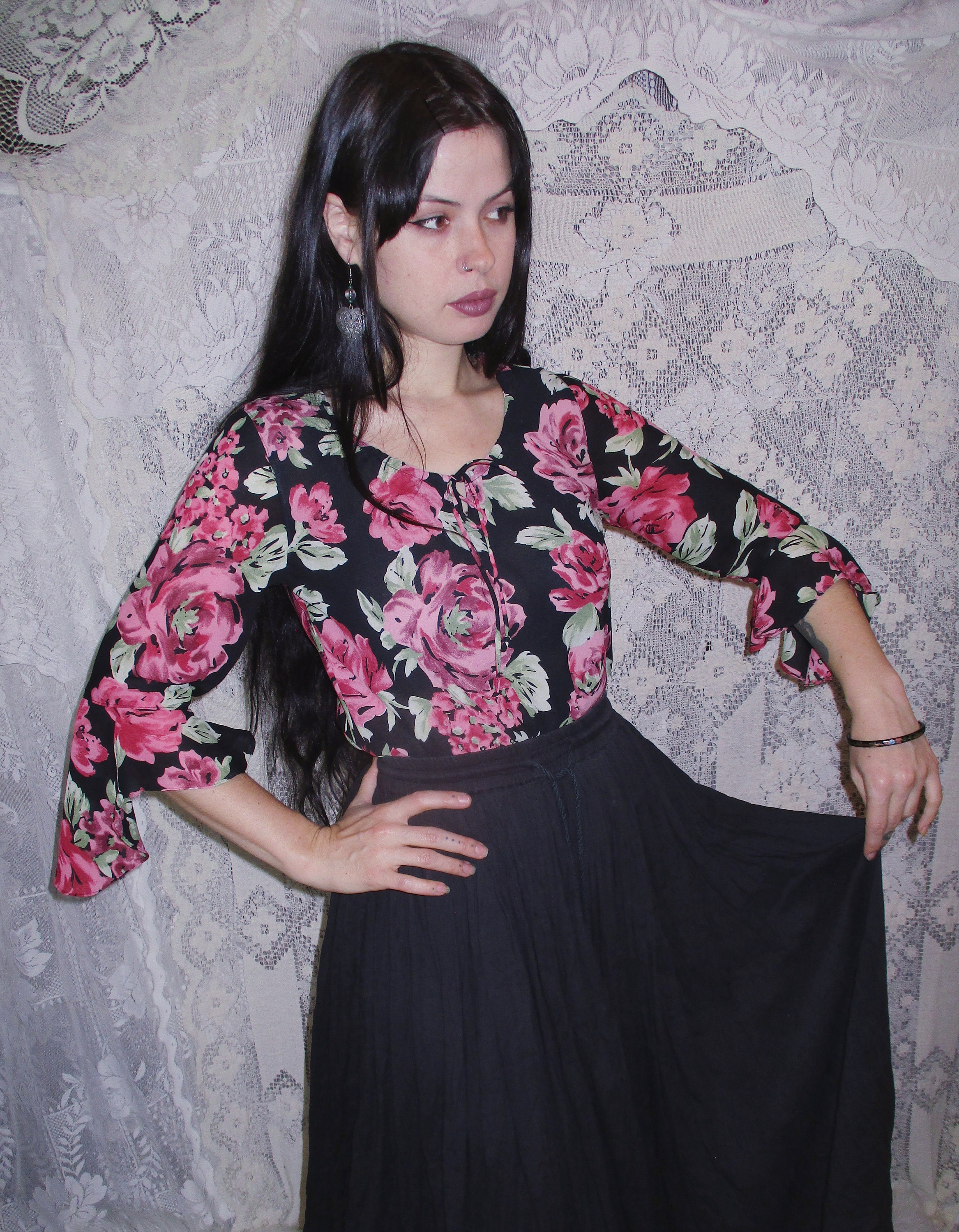 CARAME】vintage floral print ブラウス 4Y CARAME】vintage floral