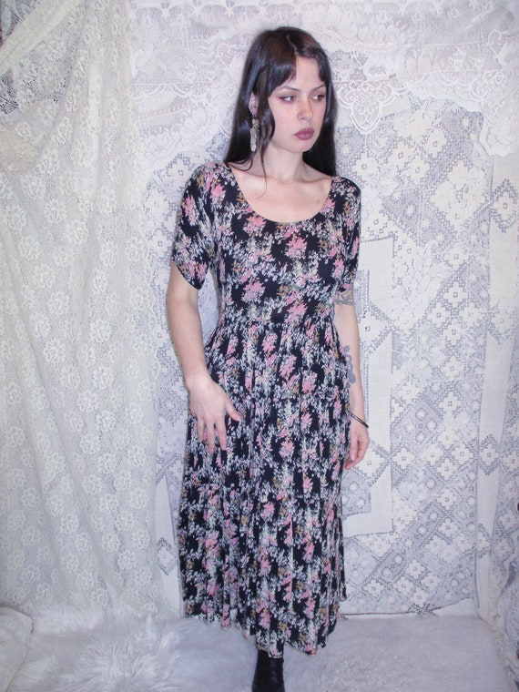 90s Floral Gauzy Long Dress by Nectar Thin Flowy … - image 3
