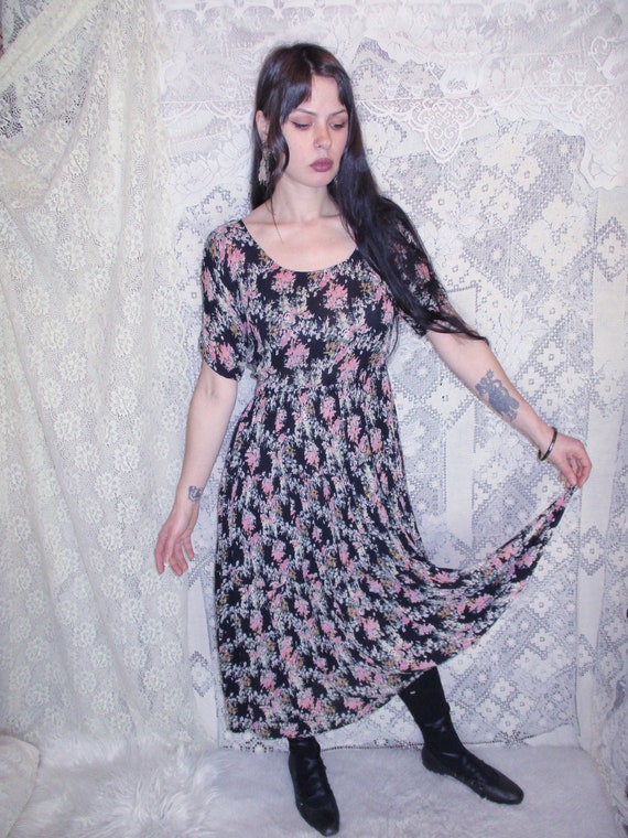 90s Floral Gauzy Long Dress by Nectar Thin Flowy … - image 4