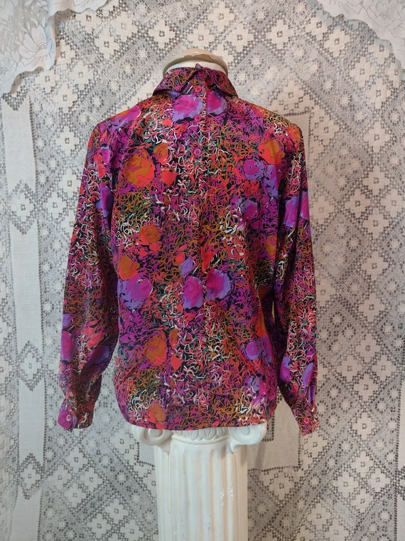 Bright Floral Blouse 70s 80s Scribble Loud Artsy … - image 7