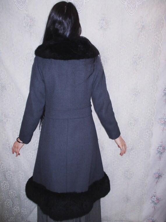 60s 70s Grey Russian Princess Coat Black Fur Trim… - image 2