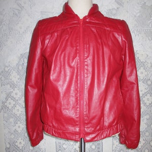 80s Bright Red Leather Jacket Moto Bomber Zip up Mens Unisex - Etsy
