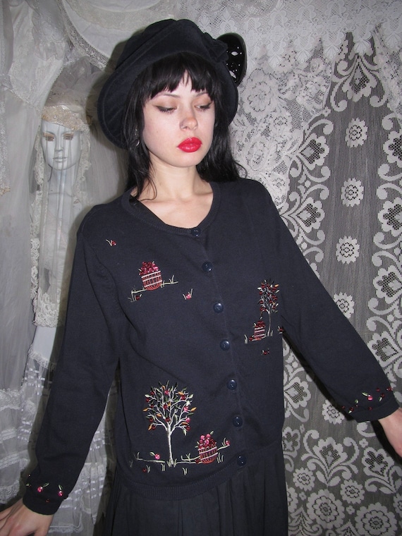 Navy Blue Fall Harvest Sweater Button Up Cardigan 
