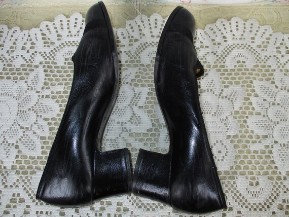 Black Leather and Suede Low Block Heels 70s 80s E… - image 8