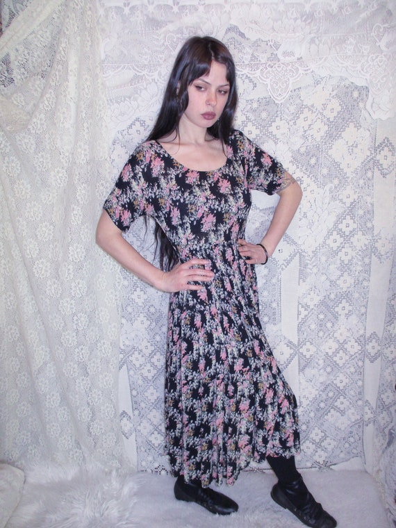 90s Floral Gauzy Long Dress by Nectar Thin Flowy … - image 1